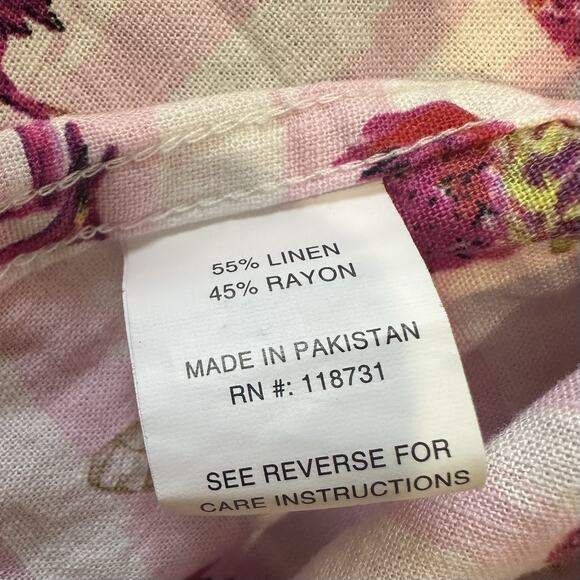 Berkley Jensen Women’s Sz Large Tropical Flamingo Print Vacation Linen Blend - Picture 6 of 6